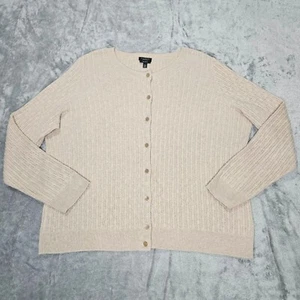 Talbots Cardigan Womans 1X Petite Beige Cable Knit Pima Cotton Beachy Preppy - Picture 1 of 7
