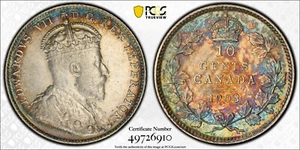 1903 Canada 10 Cents | PCGS AU53 Full Rainbow Toned Key Date - Picture 1 of 9