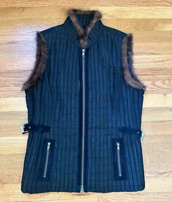 Chaleco Acolchado Yansi Fugel Negro Bolsillos con Cremallera Borde de Piel Gamuza Hebilla Forrada Para Mujer L Foto 1 de 4