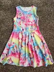 Unicorn Cat Multicolor Rainbow Star Fun Party Dress Girls Size XL Birthday - Picture 1 of 6
