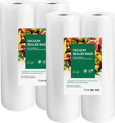 Vacuum Sealer Rolls Bags, 4 Rolls 11" x 25' Commercial Grade BPA Free Bag - Image 1 of 4