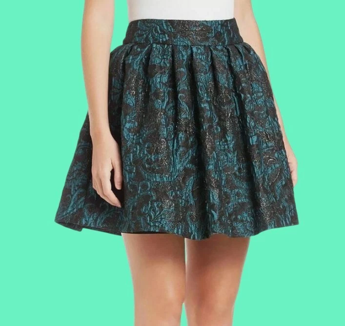 Minifalda ALICE + OLIVIA Stora nueva negra verde azulado oropel brocado puf falda 6 S 1E Foto 1 de 4