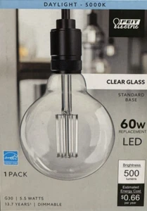 Feit Electric 60-Watt Clear Daylight Bright G30 LED w/Standard Medium Base - NEW - Picture 1 of 1