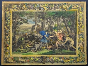BERNARD PICART Antique HAND COLORED Etching Engraving / MELEAGER BOAR HUNT - Picture 1 of 10