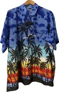 Happy Bay Hawaiian button up short sleeve shirt blue tropical size XXL - Picture 1 of 8