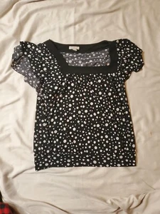 Speechless Women's Top Size XL Black Square Neck White Polka Dot Flutter Sleeve - Picture 1 of 14
