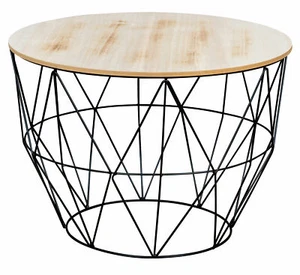Mesa auxiliar metal H40 cm cesta de metal cesta de alambre blanco negro mesa de centro decoración - Imagen 1 de 13