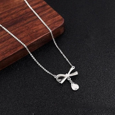 Collar de cadena O colgante lágrima moño 950 platino puro 16,9 pulgadas 4,05-4,25 g Foto 1 de 4