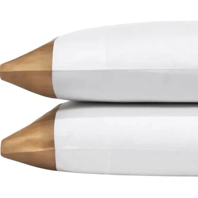 Fundas de almohada Hudson Park Italianas Lino Percal Satén Puño KING Champagne Foto 1 de 4