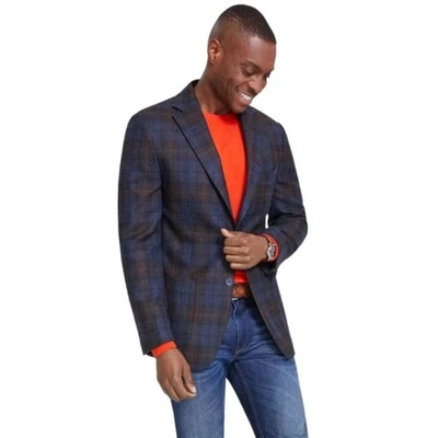 Abrigo deportivo Tallia para hombre azul/marrón clásico a cuadros mezcla de lana ajustado talla 36R Foto 1 de 4