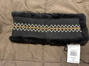 $108 UGG Diadema Bordada Shearling Atherson Talla Única Negra Piel Real Nueva con Etiquetas - Imagen 1 de 5