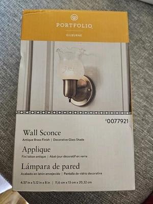 Portfolio Gilburne 4.57-in W 1 -Light Antique Brass Decorative Wall Sconce NEW - Image 1 of 2