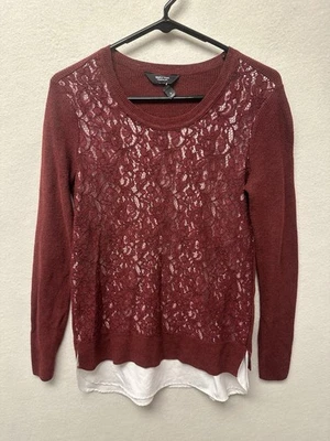 Suéter Simply Vera Mujer Talla S Rojo Floral Crochet Encaje Manga Larga Cuello Redondo Foto 1 de 4