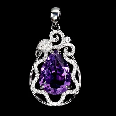 Colgante de plata de ley 925 pera amatista 14x10 mm piedras preciosas naturales joyería Foto 1 de 4