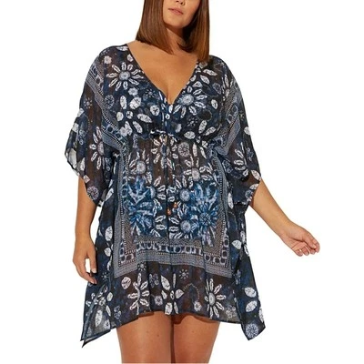 Bleu by Rod Beattie Take a Dip Blue Printed Caftan Cover-Up Size Large NWT - Imagem 1 de 4
