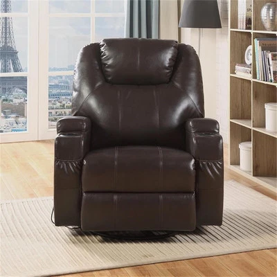 Balancín reclinable ACME Waterlily con movimiento giratorio en cuero sintético marrón Foto 1 de 4