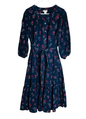 Vestido Floral The Vermont Country Store Azul Marino Pana y Rojo Talla L Bolsillos  Foto 1 de 4