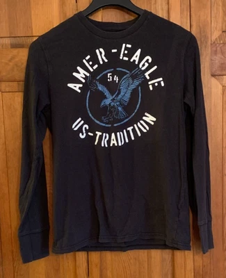 Camiseta de algodón negra manga larga calce vintage American Eagle para hombre etiqueta talla M Foto 1 de 4