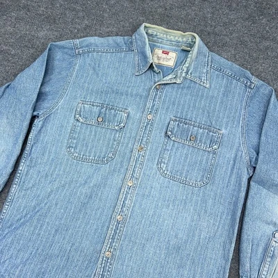 De colección Levis Denim Shacket Hombres L Silvertab Espiga Camisa Chaqueta Solapa Bolsillo Foto 1 de 4