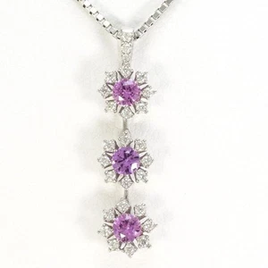 Platinum 900 850 Necklace Pink Sapphire 0.56 Diamond 60cm Free shipping Used - Picture 1 of 8