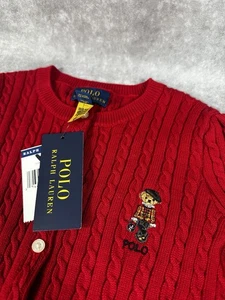 Polo Ralph Lauren Girls 6x Red Knit Cardigan Sweater Bear Red NWT - Picture 1 of 5