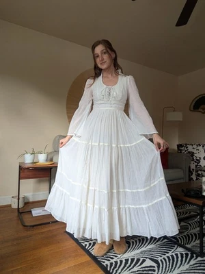 Gunne Sax White Renaissance/Prairie Style Lace Front Dress - Image 1 of 4