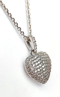 collana argento 925 donna con cuore ciondolo pendente gioiello zirconi brillanti - Immagine 1 di 4