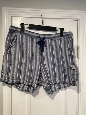 Pantalones Cortos Dash Talla L Mezcla de Lino Azul Blanco Rayas Cordón Cintura Foto 1 de 4