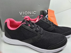 Vionic Maeve Mesh Gored Lace Sneaker in Schwarz mit rosa Akzenten Gr. 8,5 - Bild 1 von 7