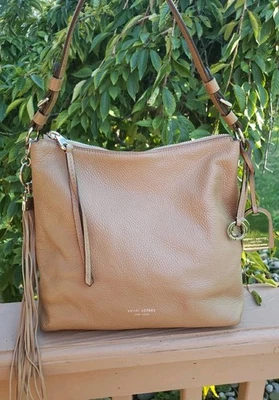 Henri Bendel Brown Pebbled Leather Hobo Hand Bag & Fringe Purse Charm Otter READ - Image 1 of 4