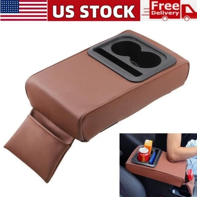 Funda Consola Central Coche Cuero Coche Caja Almacenamiento Coche Apoyabrazos Cojín con Portavasos Foto 1 de 4