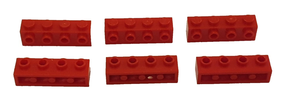 Lego 6 x Stein 1x4 Konverter Noppen auf 1 Seite #30414 rot - Bild 1 von 1