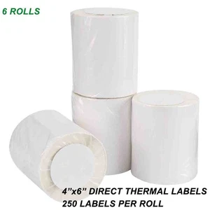 6 Roll of 250 4x6 Direct Thermal Labels For Zebra Eltron ZP-450 LP 2844Z GK420T - Picture 1 of 2