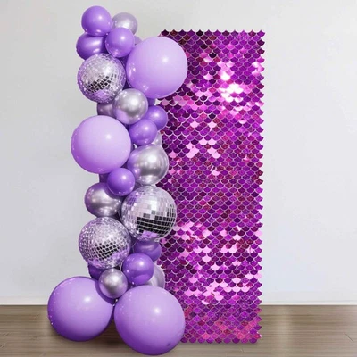 Panel de telón de fondo de pared brillante sirena 12 piezas lentejuelas iridiscentes fiesta púrpura 3x4 pies Foto 1 de 4