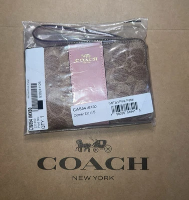 Auténtica billetera de muñeca Coach con cremallera en esquina nueva con etiquetas CW854 en PÉTALO DORADO/BRONCEADO/ROSA Foto 1 de 4