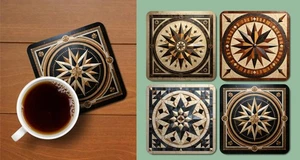 Four Neoprene Drink Coasters - Ancient Geometric Mosaic Coasters - Bild 1 von 5