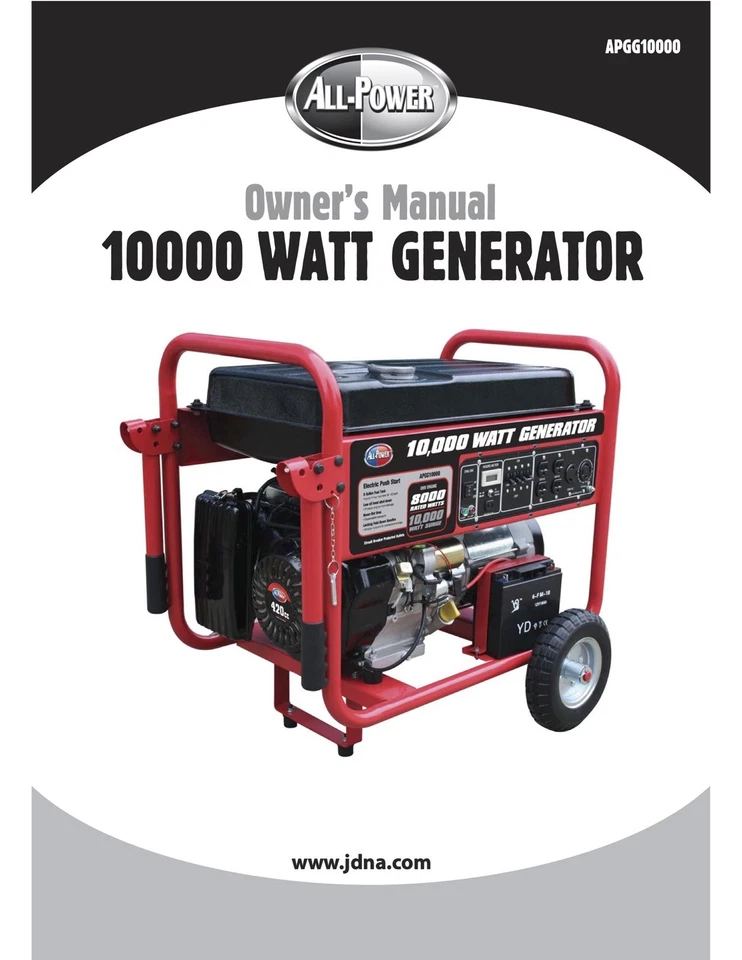 Owners Manual & Parts All-Power 10,000-Watt Portable Generator Model APGG10000 - Image 1 of 4