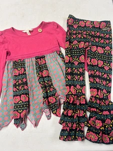 MATILDA JANE ADORABLE 2 PC OUTFIT JAGGED HEM DRESS & BENNIES SZ 4 - Picture 1 of 5