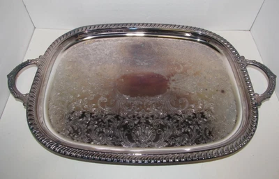 Bandeja para servir mayordomo vintage Leonard plateada 22” x 14” con patas hecha en EE. UU. Foto 1 de 4
