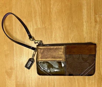 Coach Patchwork Collection Wristlet Y2K Brown Purple Logo Suede Patent Metallic - Image 1 of 4