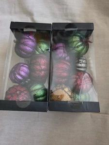 Lot (2) Fall Halloween crafting pumpkins, black netting, ornaments, multi colors - Picture 1 of 5