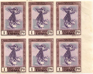 España 1930 Edifil 526s Goya cuadros imperfectos. BLOQUE DE 6 MNG EN MUY BUEN ESTADO - Imagen 1 de 2