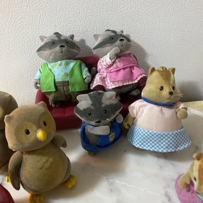 Lot Of 9 Plus 3 Furniture Calico Critters Owls Raccoons  Squirrels - Image 1 of 4