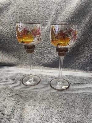 2 Yankee Candle Crackle Glass Fall - Soportes votivos de acción de gracias tallo alto Foto 1 de 4