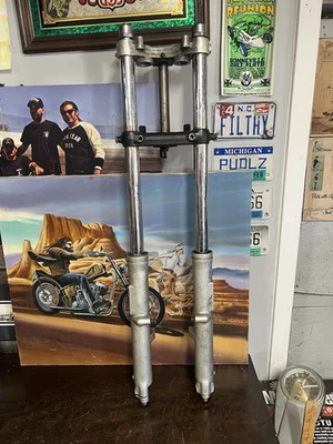 Garfos frontais vintage 4-6 sobre Harley 35mm Showa disco duplo cabeça de pá cabeça de ferro - Imagem 1 de 4