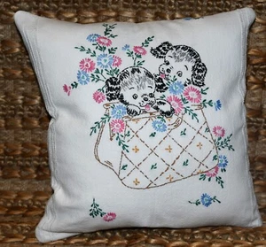 Vintage Handmade Embroidered Pillow Dogs, Purse, Flowers, Floral PILLOW - Picture 1 of 8