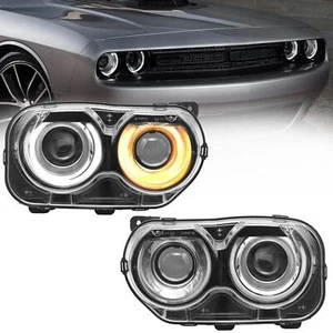 For Dodge Challenger 2015-2020 A Pair (Left+Right) Black Halogen Headlights - Picture 1 of 5