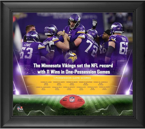 Minnesota Vikings Framed 15" x 17" One Possession Game Win Record Collage Cover