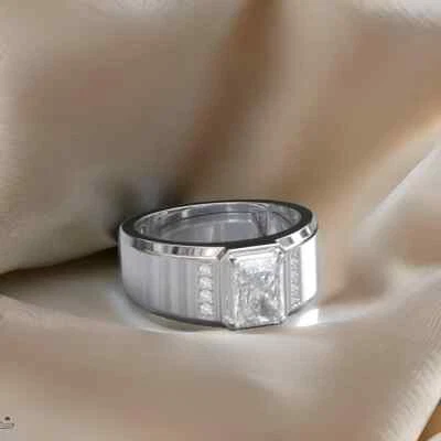 Radiant Cut Lab Grown Diamond/CVD 男式单颗戒指 正品 18k 白金 — 第 1/4 张图片