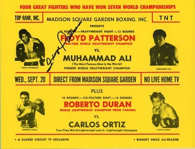 Floyd Patterson Signed vs. Muhammad Ali 8.5”x11” Poster Print Auto with JSA Cert - Image 1 of 2
